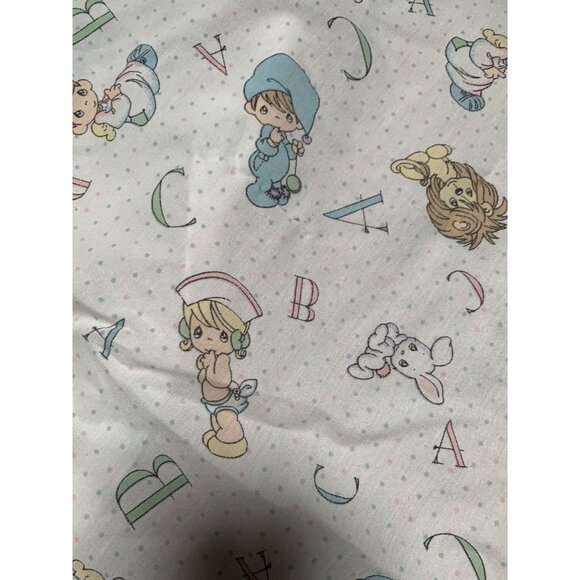 Precious Moment Crib Sheet Baby ABC Nursery Boy Girl Bunny Tiger Pink Blue on Wh - Picture 3 of 3